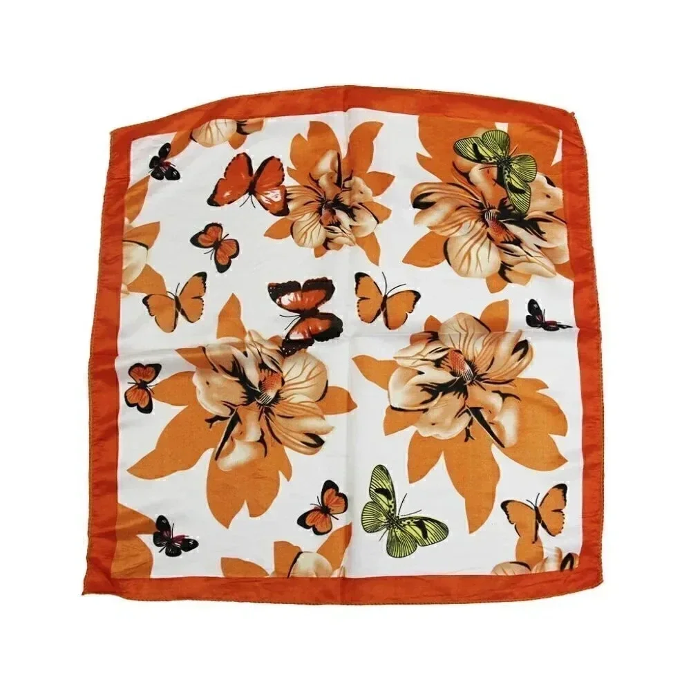 NEW Orange Butterfly & Floral Satin Scarf